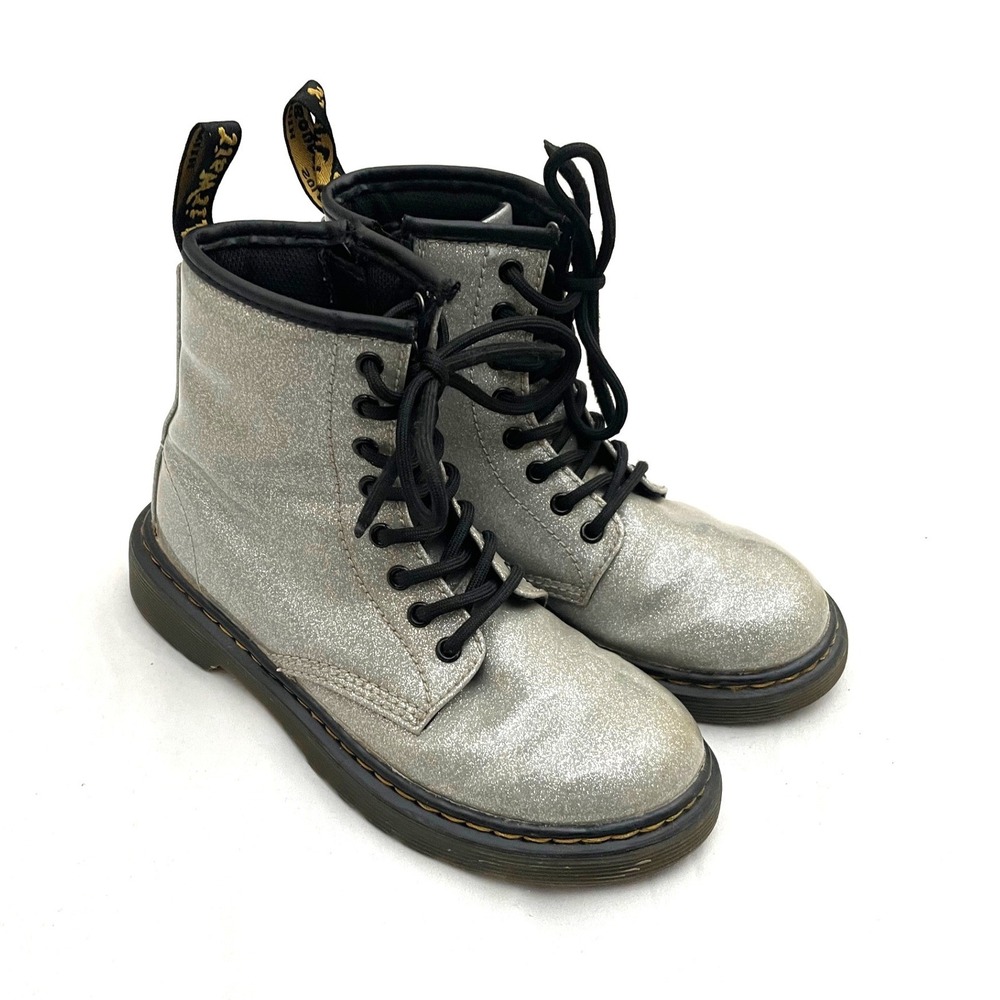 Dr. Martens 1460 Glitter J Boots Kids Size 1 Silver Sparkle Ankle Combat Boots